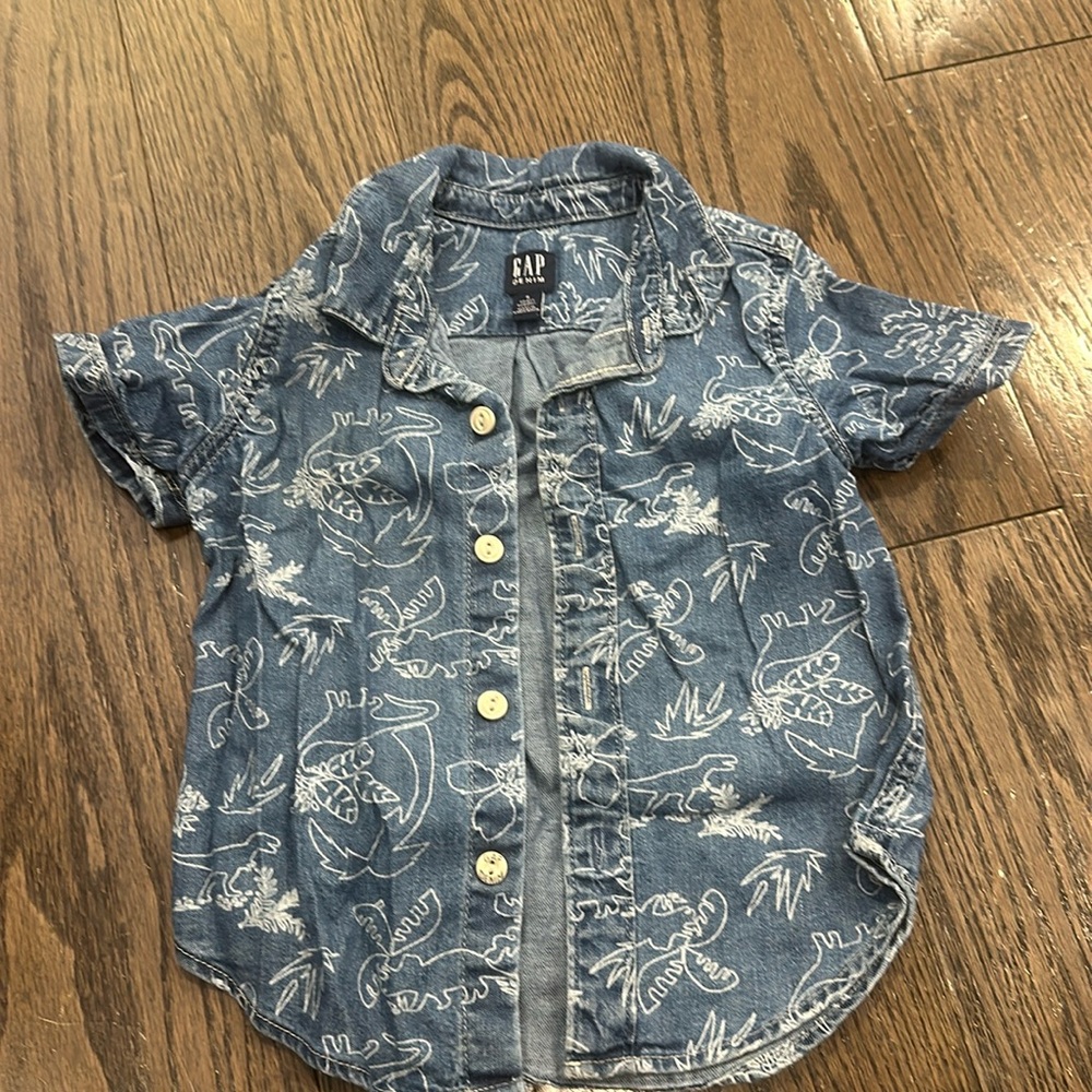 Gap denim shirt, toddler size 2. Dinosaur print.